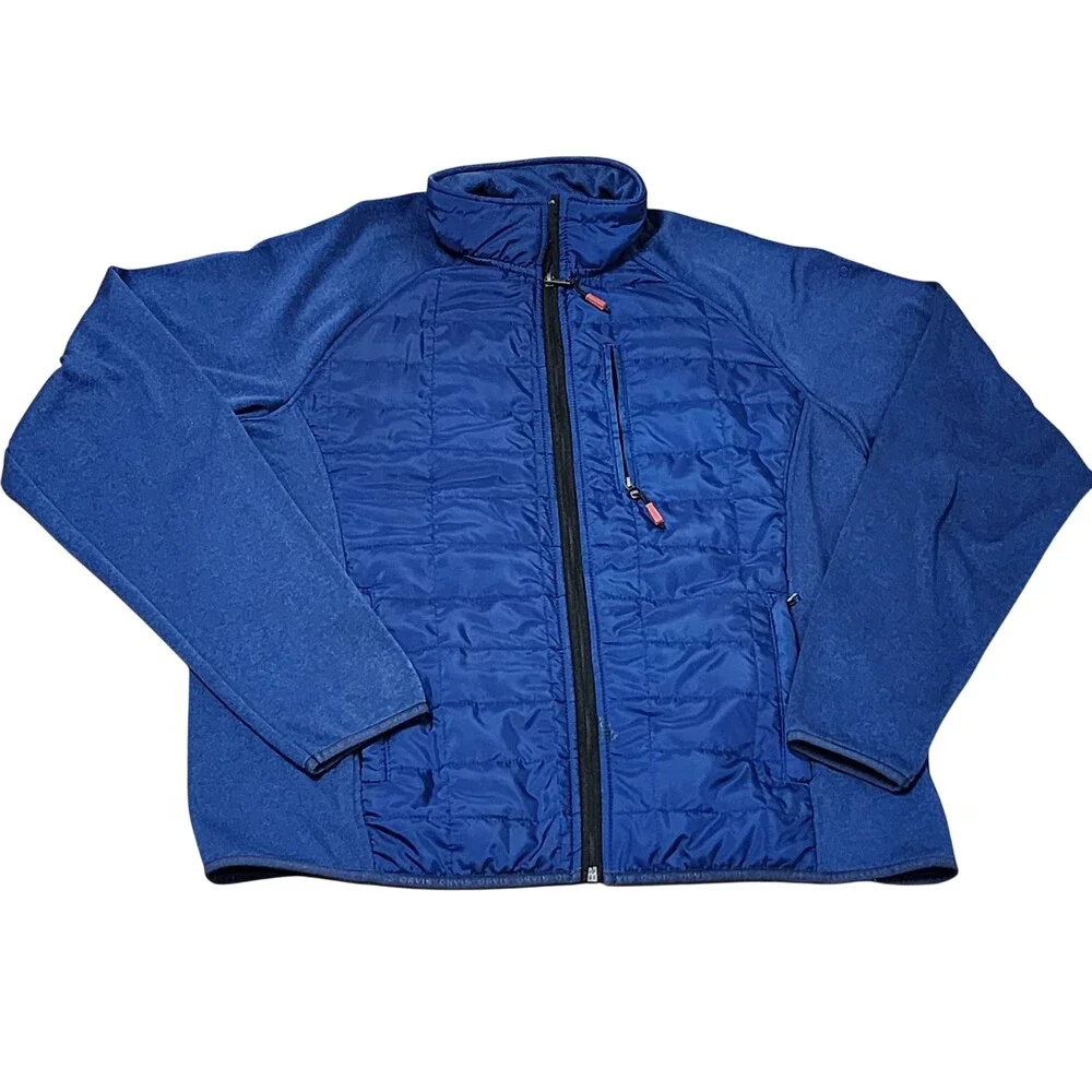 Orvis Jacket Mens Large Blue Quilted Fleece Full Zip Insulated Outdoor Hiking